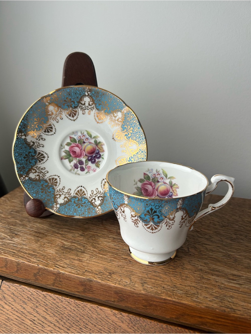 PARAGON Blue and Gold Floral Teacup & Saucer